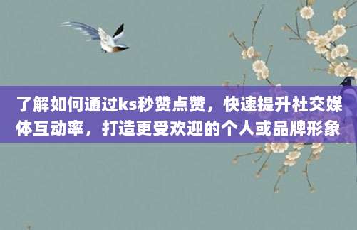 了解如何通过ks秒赞点赞,快速提升社交媒体互动率,打造更受欢迎的个人或品牌形象