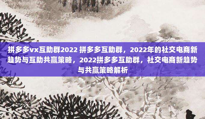 拼多多vx互助群2022 拼多多互助群，2022年的社交电商新趋势与互助共赢策略，2022拼多多互助群，社交电商新趋势与共赢策略解析