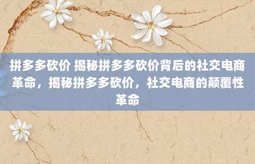 拼多多砍价 揭秘拼多多砍价背后的社交电商革命,揭秘拼多多砍价,社交电商的颠覆性革命