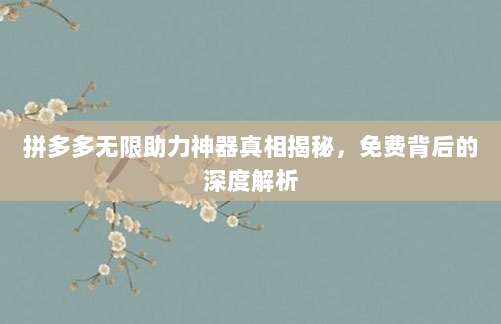 拼多多无限助力神器真相揭秘，免费背后的深度解析