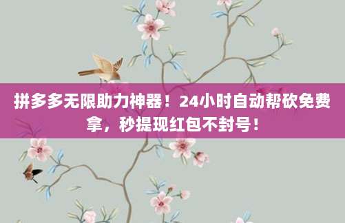 拼多多无限助力神器!24小时自动帮砍免费拿,秒提现红包不封号!