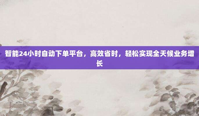 智能24小时自动下单平台,高效省时,轻松实现全天候业务增长