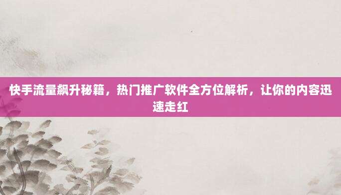 快手流量飙升秘籍，热门推广软件全方位解析，让你的内容迅速走红