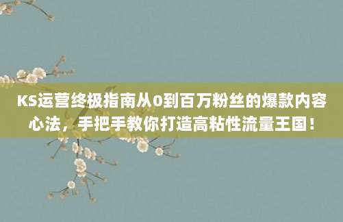 KS运营终极指南从0到百万粉丝的爆款内容心法,手把手教你打造高粘性流量王国!