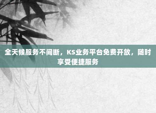 全天候服务不间断,KS业务平台免费开放,随时享受便捷服务
