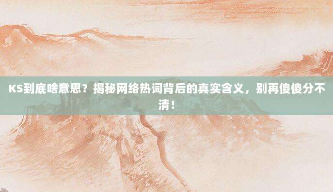 KS到底啥意思?揭秘网络热词背后的真实含义,别再傻傻分不清!