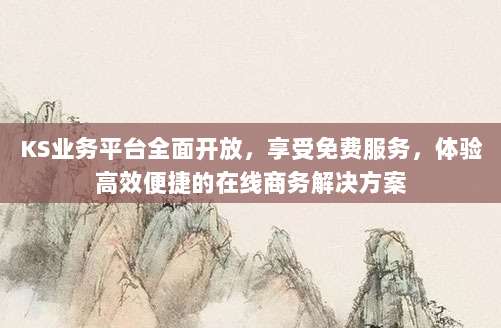 KS业务平台全面开放,享受免费服务,体验高效便捷的在线商务解决方案