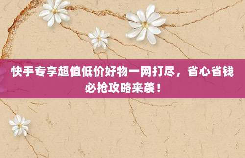 快手专享超值低价好物一网打尽，省心省钱必抢攻略来袭！